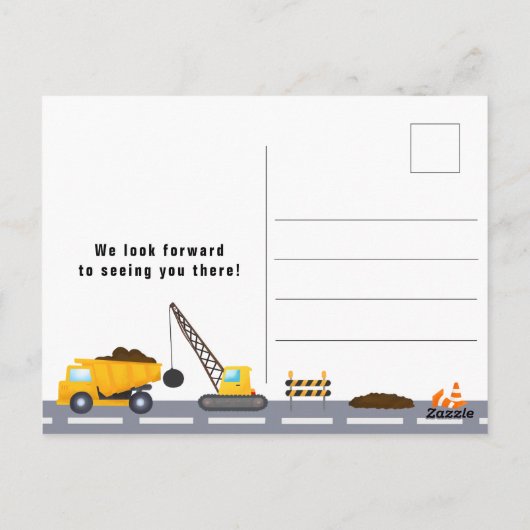 建築トラック1st誕生日パーティの招待状 ポストカード (裏面)