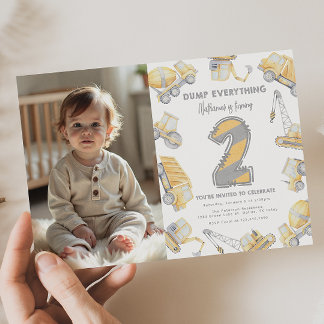 建築トラック2日2歳の誕生日パーティー 招待状
