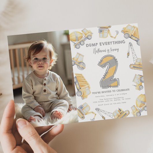 建築トラック2日2歳の誕生日パーティー 招待状
