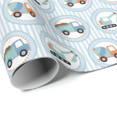 建築トラック – かわいい青い白 ラッピングペーパー (ロールコーナー)