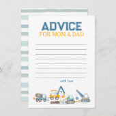 建築トラック、ママのための赤ちゃんシャワーアドバイス ノートカード (正面/裏面)