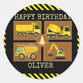 建築トラック |子供の誕生日パーティースクエアS ラウンドシール (正面)