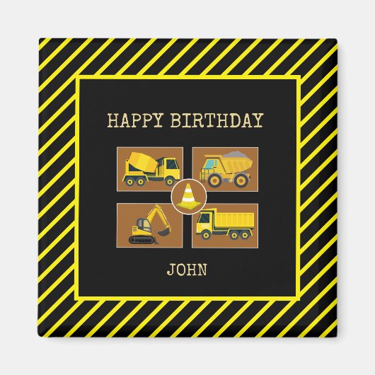 建築トラック |子供の誕生日パーティーデコーダ マグネット (正面)