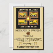 建築トラック |子供の誕生日パーティーデコール 招待状 (正面)