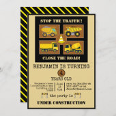 建築トラック |子供の誕生日パーティーデコール 招待状 (正面/裏面)