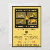 建築トラック |子供の誕生日パーティー セーブザデート (正面)