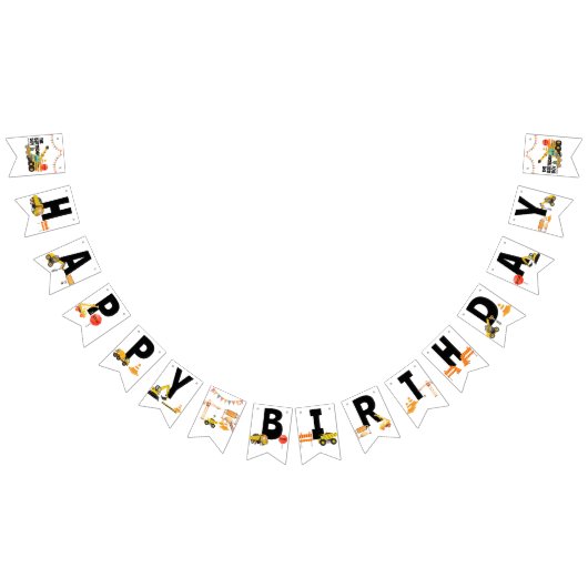 建築トラック |子供の誕生日パーティー バンティングフラッグ (全)