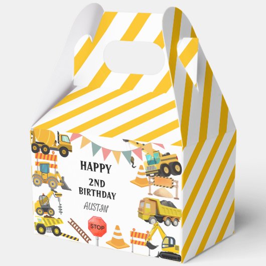 建築トラック |子供の誕生日パーティー フェイバーボックス (裏面)
