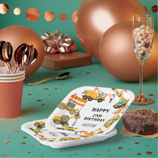 建築トラック |子供の誕生日パーティー ペーパープレート (複数)