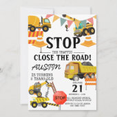 建築トラック |子供の誕生日パーティー 招待状 (正面)