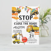 建築トラック |子供の誕生日パーティー 招待状 (スタンド正面)