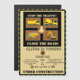 建築トラック |男の子をテーマにした誕生日パーティー マグネット招待状