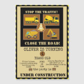 建築トラック |男の子をテーマにした誕生日パーティー マグネット招待状 (正面)