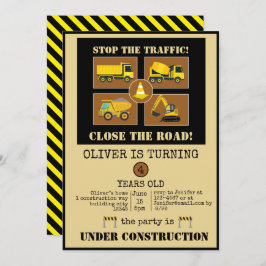 建築トラック |男の子をテーマにした誕生日パーティー 招待状