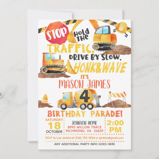 建築ドライブバイ誕生日パレード招待状 招待状 (正面)