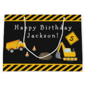 建築ハッピーバースデー(名前と年齢の少年) ラージペーパーバッグ (正面)