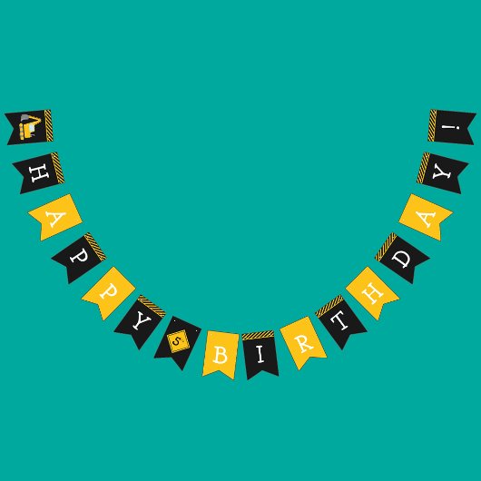 建築ハッピーバースデー、掘削機および年齢少年 バンティングフラッグ