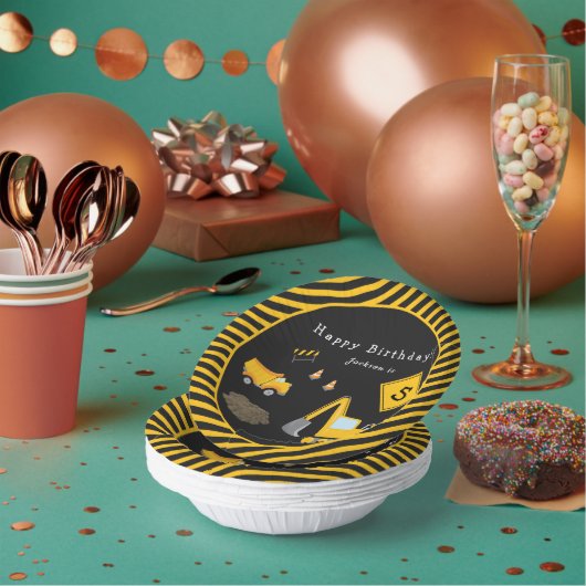 建築ハッピーバースデー- Name and Age Boy ペーパーボウル (複数)