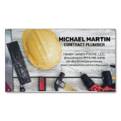 建築ハンドツールを木製テーブルに マグネット名刺 (正面)