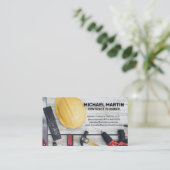 建築ハンドツールを木製テーブルに 名刺 (スタンド正面)