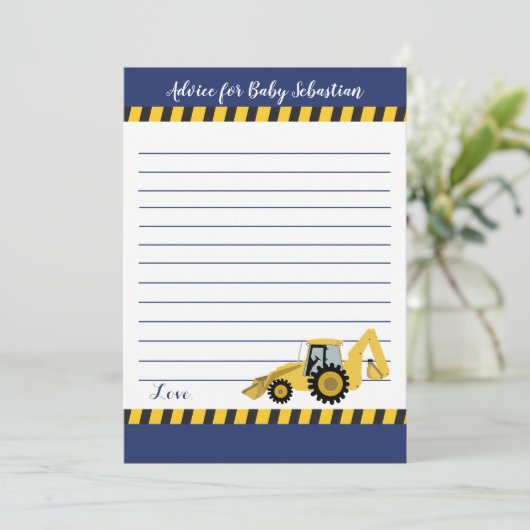 建築バックホーボーイベビーシャワーアドバイスカード アドバイスカード (スタンド正面)
