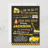 建築パーティーボーイズダンプトラック2nd誕生日 招待状 (正面)