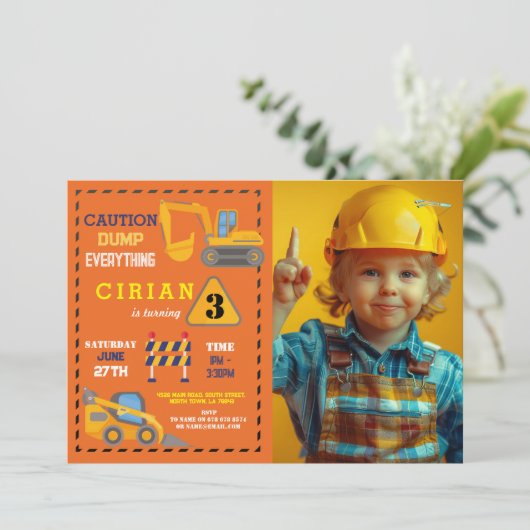 建築ビルダーディガートラック誕生日パーティー 招待状 (スタンド正面)