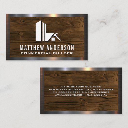 建築ビルダ |木材と鉄鋼 名刺 (正面/裏面)