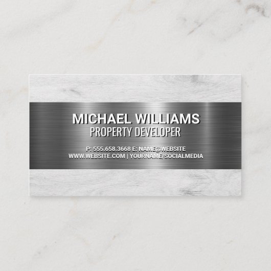 建築ビルドロゴ | 木目の背景 名刺 (裏面)