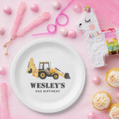 建築ビークルバックホバースデーパーティー ペーパープレート (パーティー)