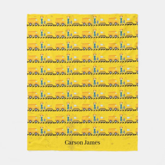 建築ビークルパーソナライズされたボーイイエローキッズ フリースブランケット (正面)