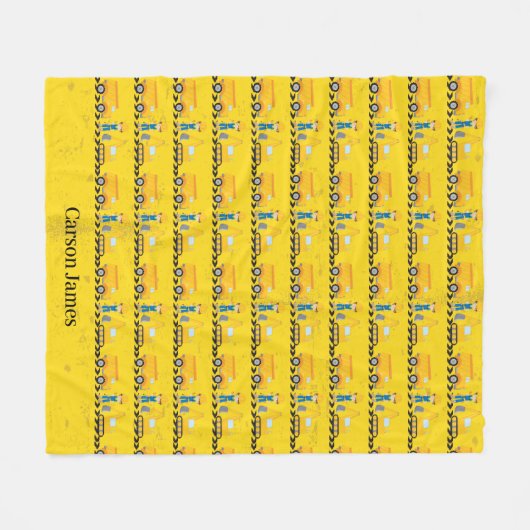 建築ビークルパーソナライズされたボーイイエローキッズ フリースブランケット (正面(横))