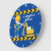 建築ビークルボーイズカスタムブルーキッズベッドルーム ラージ壁時計 (傾斜)