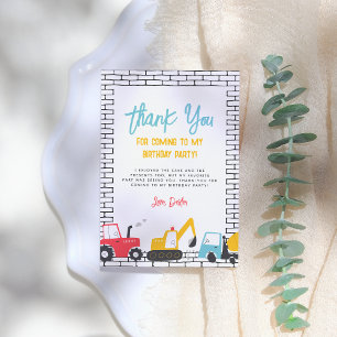 建築ビークル少年の誕生日パーティー サンキューカード