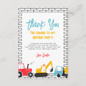 建築ビークル少年の誕生日パーティー サンキューカード (正面)