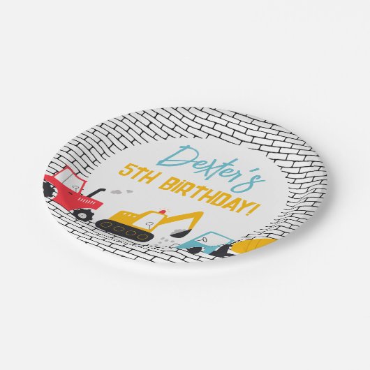 建築ビークル少年の誕生日パーティー ペーパープレート (アングル)