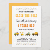 建築ビークル少年の誕生日パーティー 招待状 (正面/裏面)