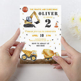 建築ビークル少年の誕生日パーティー 招待状