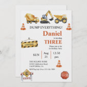 建築ビークル少年の誕生日パーティー 招待状 (正面/裏面)