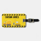 建築ビークル少年パーソナライズされたイエローキッズ ラゲッジタグ (正面横)