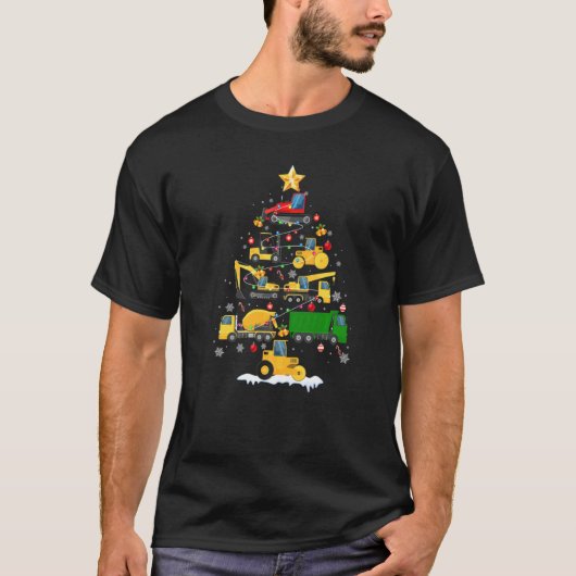 建築ビークル掘削機クリスマスツリーDec Tシャツ (正面)