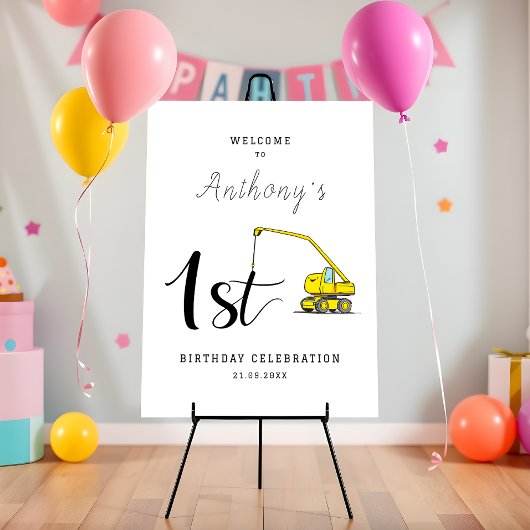 建築ビークル1stバースデーウェルカムサイン ポスター