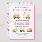 建築ピンクトラックハート誕生日招待状 招待状 (正面/裏面)