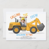 建築ブルドーザーのクルー写真男の子2nd誕生日 招待状 (正面)