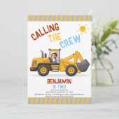 建築ブルドーザーのクルー少年2nd誕生日の写真 招待状 (スタンド正面)