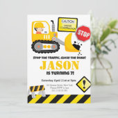 建築ブルドーザー子供の誕生日パーティー 招待状 (スタンド正面)