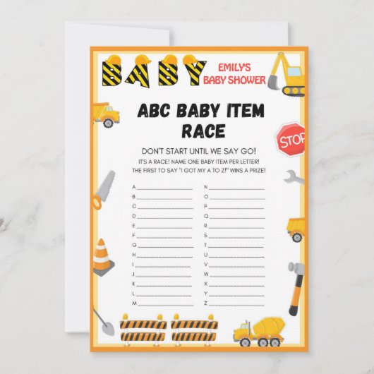 建築ベビーシャワーゲーム – 編集可能な名前 –  招待状 (正面)