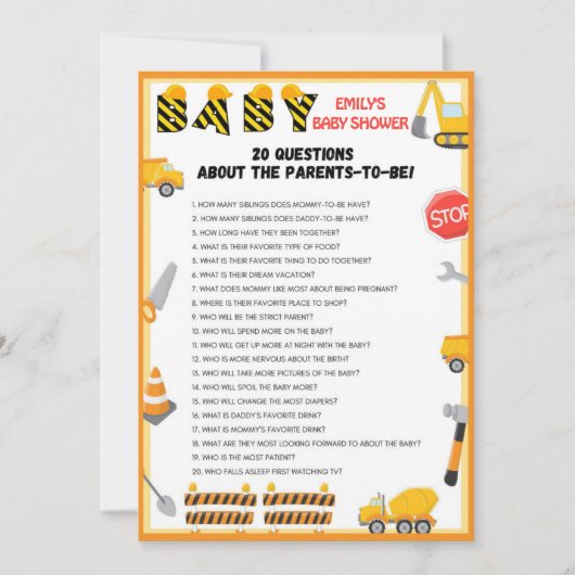 建築ベビーシャワーゲーム – 編集可能な名前 –  招待状 (正面)