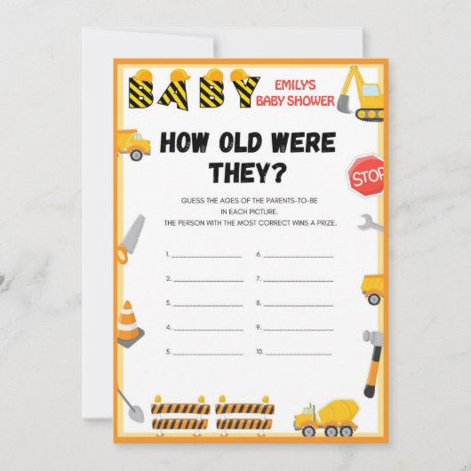 建築ベビーシャワーゲーム – 編集可能な名前 –  招待状 (正面)