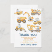 建築ベビーシャワーダンプトラックパーティー サンキューカード (正面/裏面)